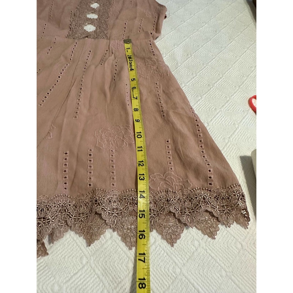 Blush Pink Lace Trim Romper Open Back Tie Spaghetti Strap Cute Casual - Picture 13 of 13
